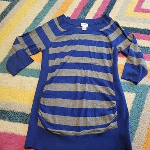 Maternity Size Medium Motherhood Lightweight Gray Blue Striped Sweater 3/4...